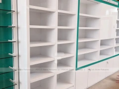 Teal White Pharmacy Counter and Wall Shelf Fixture Set