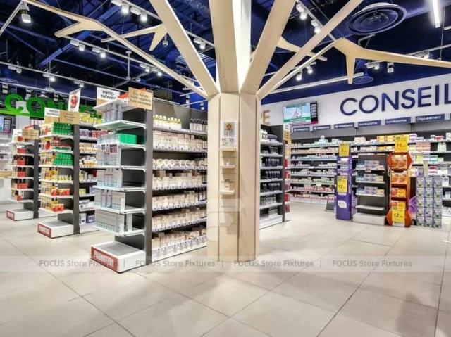 Timber Column Pharmacy Gondola Shelving Layout