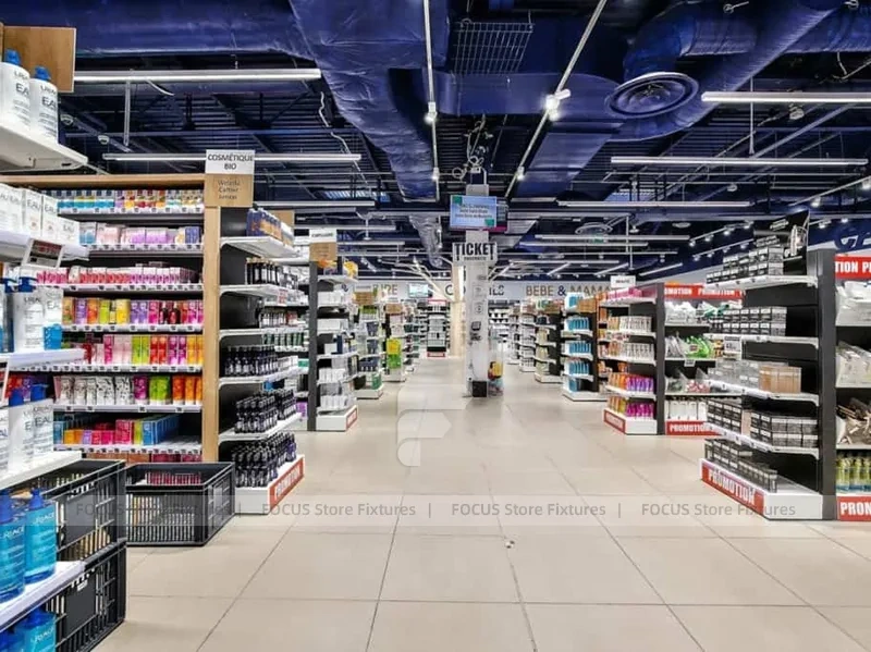 Timber Column Pharmacy Gondola Shelving Layout