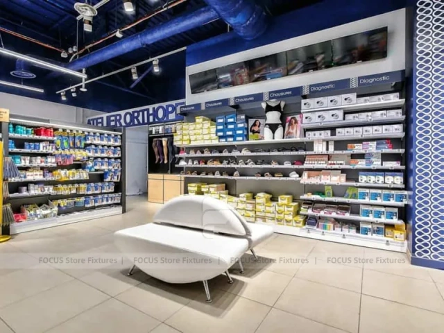 Timber Column Pharmacy Gondola Shelving Layout