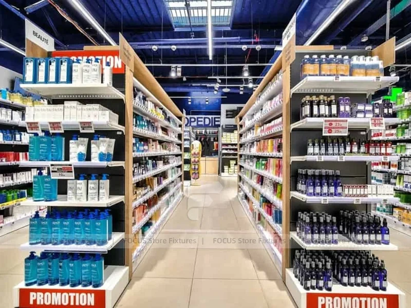 Timber Column Pharmacy Gondola Shelving Layout