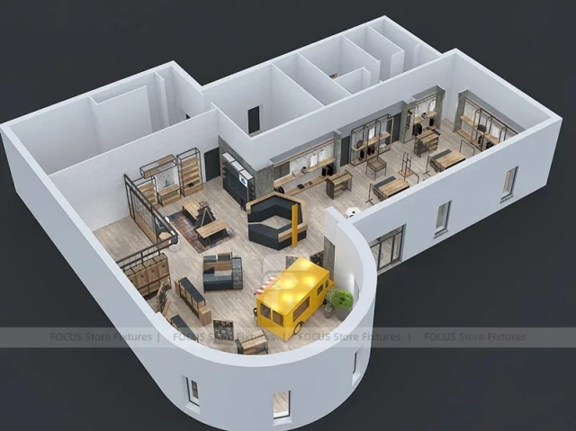Top View Boutique Apparel Store Fixture Layout