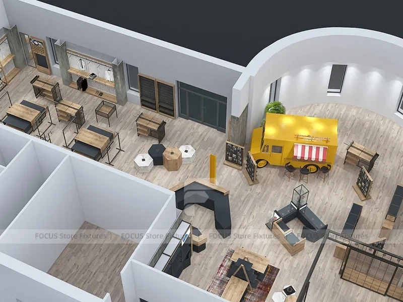 Top View Boutique Apparel Store Fixture Layout