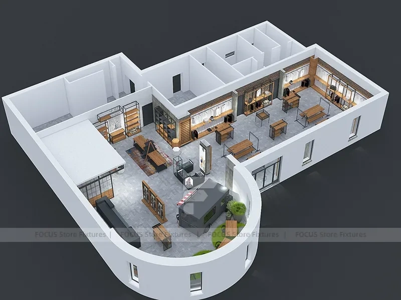 Top View Boutique Apparel Store Fixture Layout