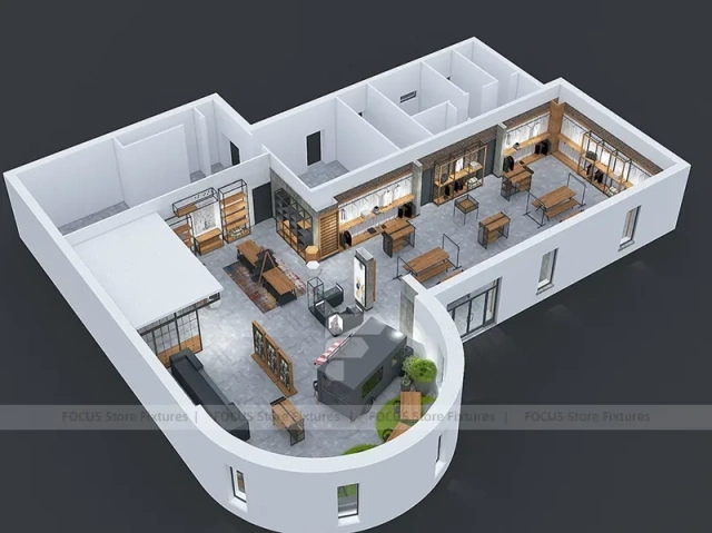 Top View Boutique Apparel Store Fixture Layout