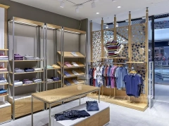 Warm Wood Menswear Wall and Glass Table Display