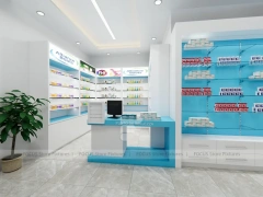 White Aqua Pharmacy Counter with Blue Display Shelves