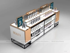 White Beauty Island Display Table with Illuminated Shelves