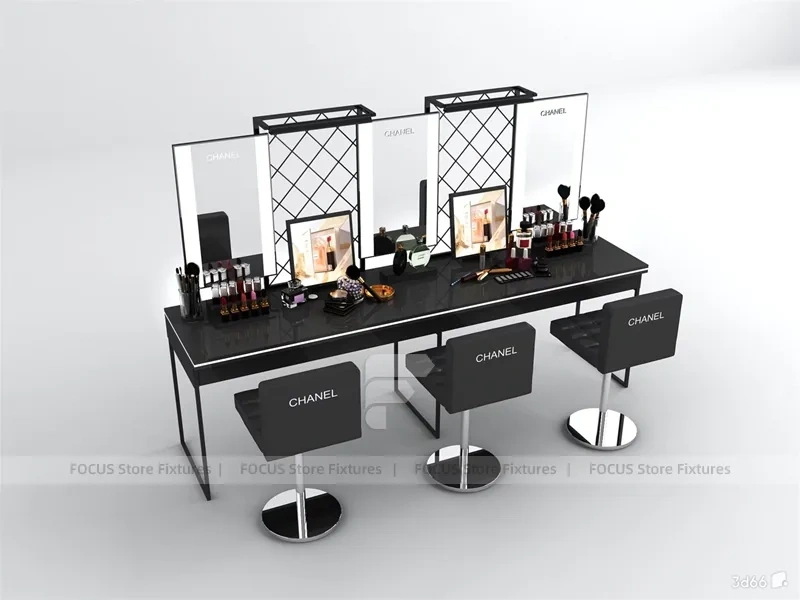 White Beauty Island Display Table with Illuminated Shelves