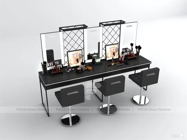 White Beauty Island Display Table with Illuminated Shelves