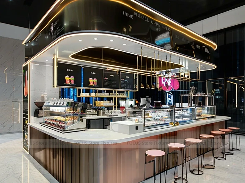 White Blue Coffee Bar Island Layout