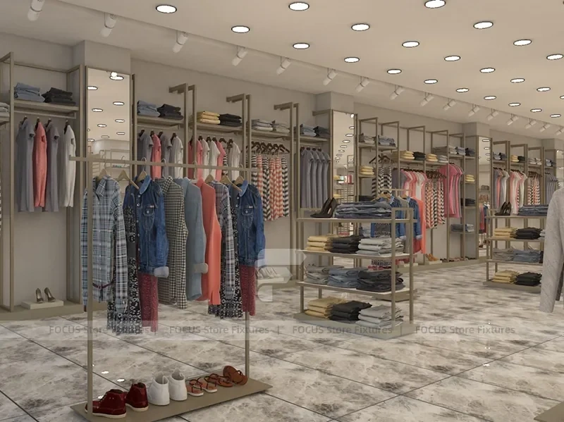 White Boutique Apparel Store Rack and Table Display