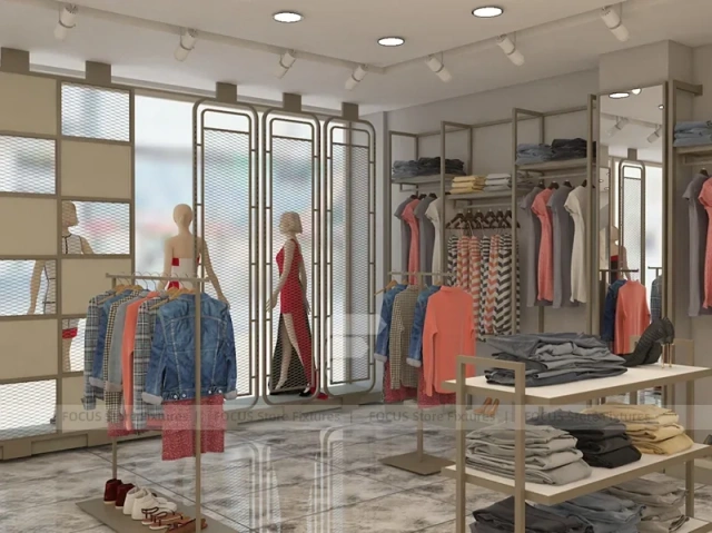 White Boutique Apparel Store Rack and Table Display