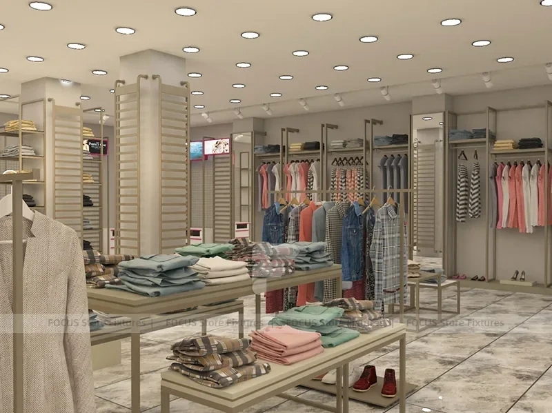 White Boutique Apparel Store Rack and Table Display
