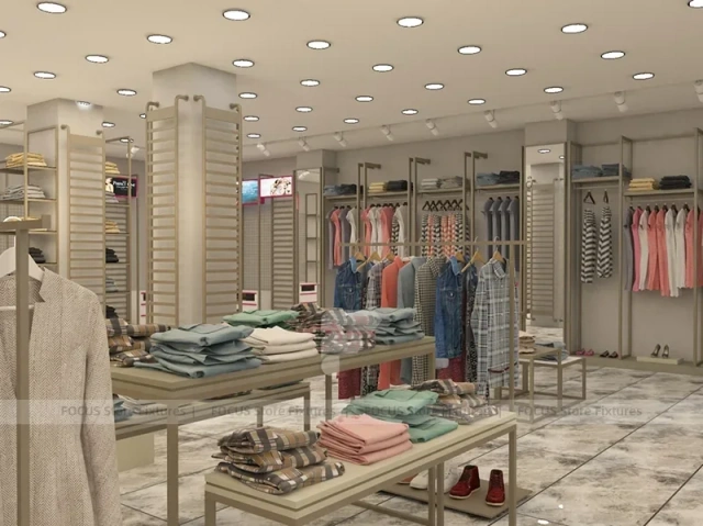 White Boutique Apparel Store Rack and Table Display