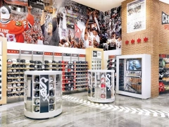 White Chicago Sports Cap Wall Display with Round Tower