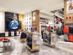 White Chicago Sports Cap Wall Display with Round Tower