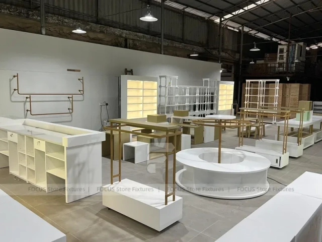 White Gold Apparel Store Fixture Set