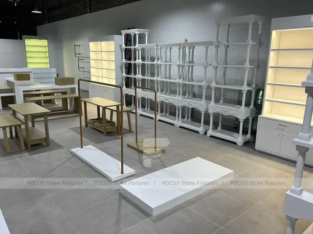 White Gold Apparel Store Fixture Set