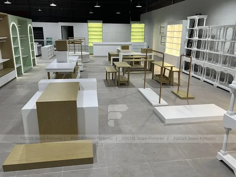 White Gold Apparel Store Fixture Set