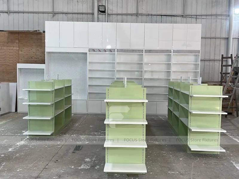 White Green Pharmacy Gondola Fixture Set