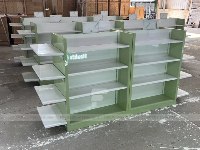 White Green Pharmacy Gondola Fixture Set