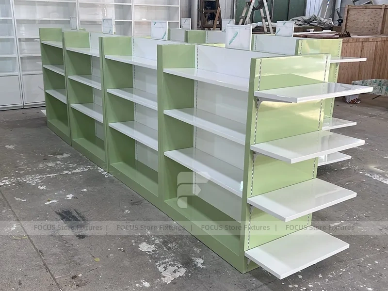 White Green Pharmacy Gondola Fixture Set