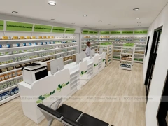 White Green Pharmacy Gondola and Wall Shelving Layout