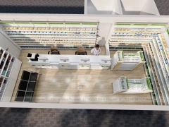 White Green Pharmacy Gondola and Wall Shelving Layout