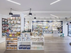 White Industrial Pharmacy Shelving with Mesh Gondola Tables