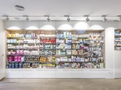White Industrial Pharmacy Shelving with Mesh Gondola Tables