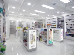 White Lime Pharmacy Gondola and Counter Retail Layout