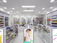 White Lime Pharmacy Gondola and Counter Retail Layout