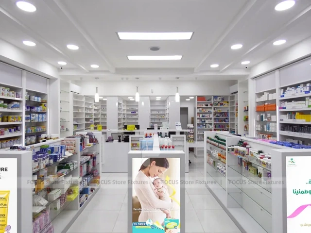 White Lime Pharmacy Gondola and Counter Retail Layout