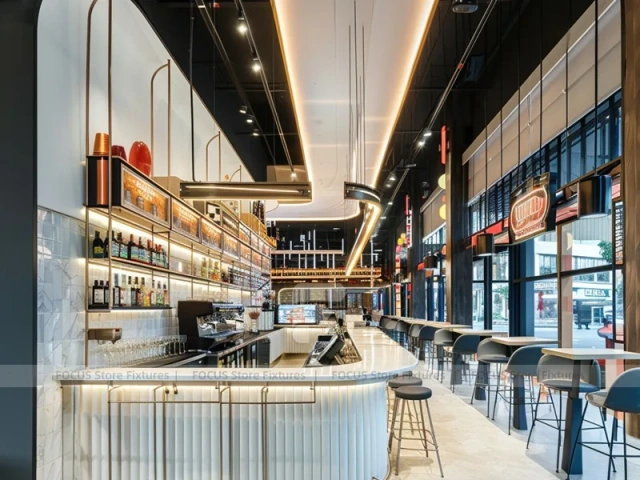 White Long Coffee Bar Seating Layout