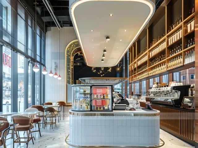 White Long Coffee Bar Seating Layout