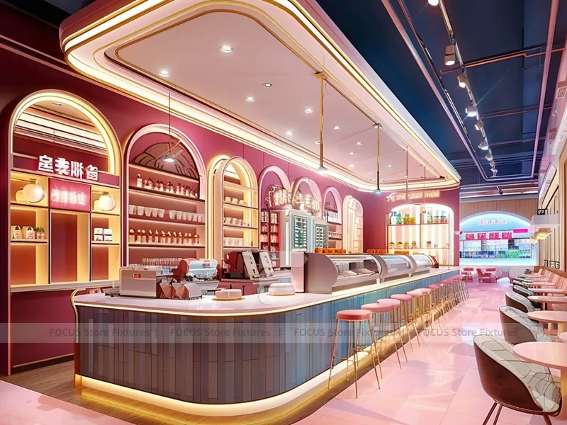 White Long Coffee Bar Seating Layout