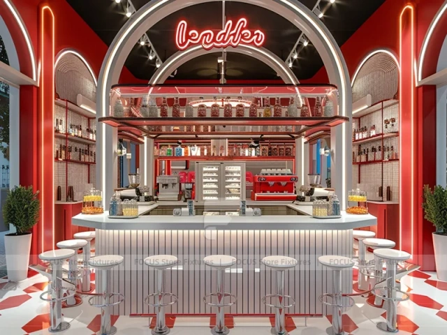 White Long Coffee Bar Seating Layout
