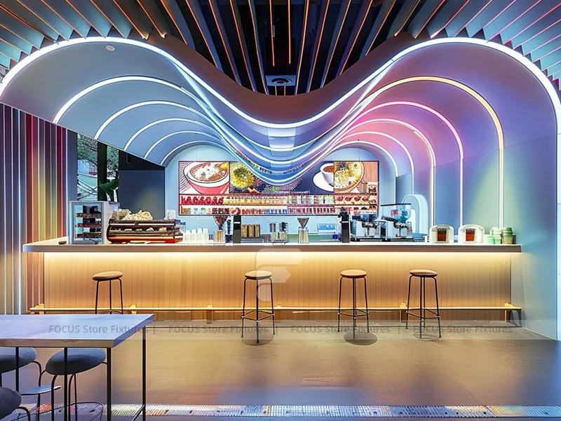 White Long Coffee Bar Seating Layout