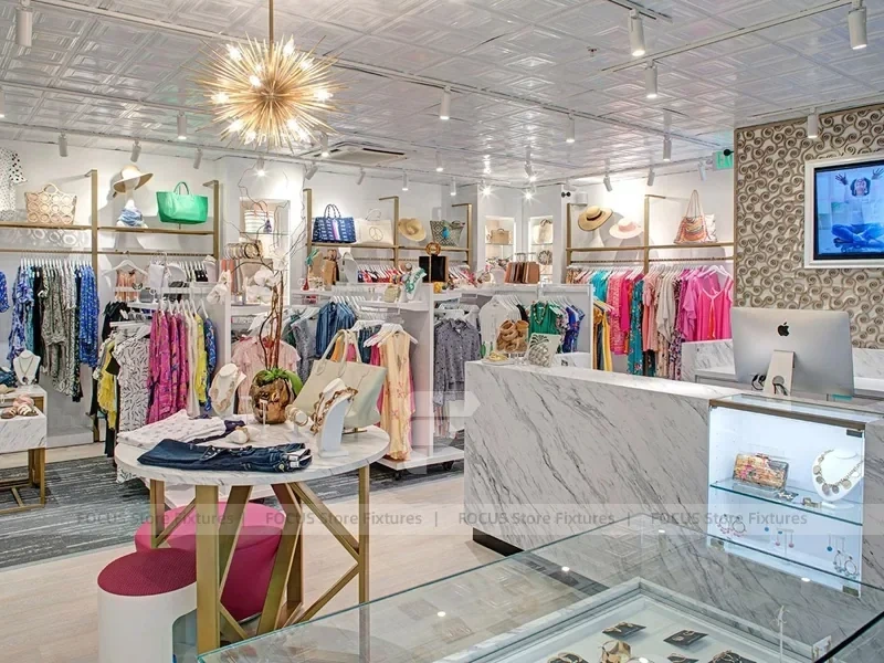White Marble Fashion Cash Wrap and Glass Showcase