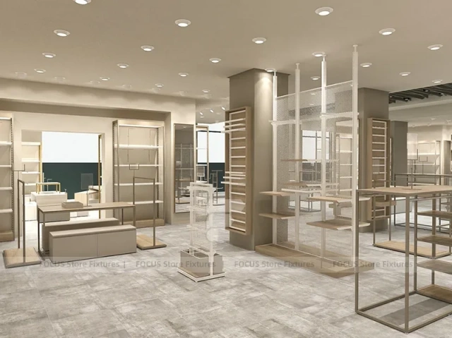 White Minimal Apparel Wall and Island Fixture Layout
