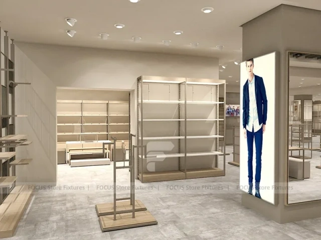 White Minimal Apparel Wall and Island Fixture Layout