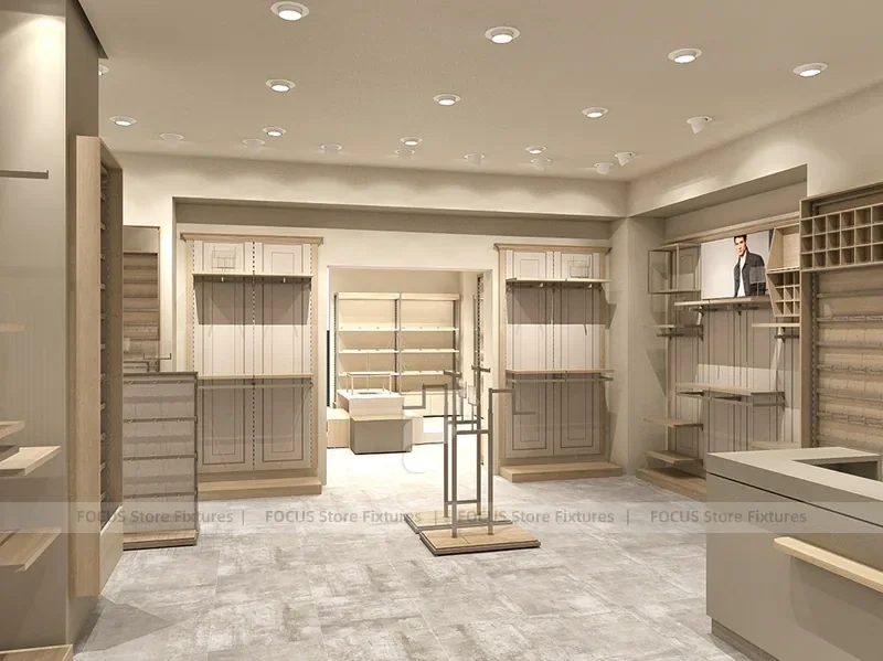 White Minimal Apparel Wall and Island Fixture Layout