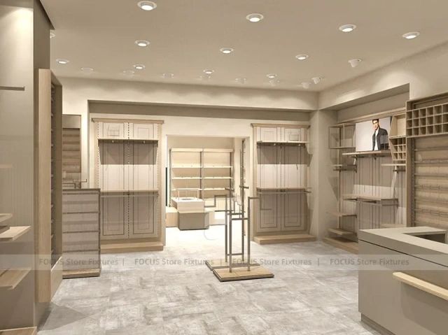 White Minimal Apparel Wall and Island Fixture Layout