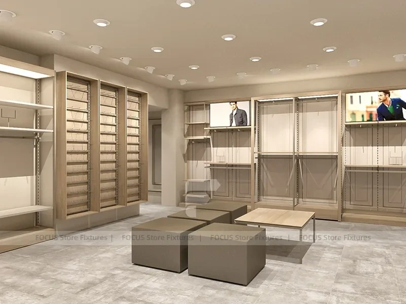 White Minimal Apparel Wall and Island Fixture Layout