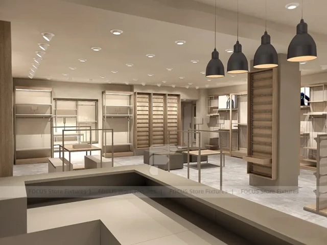 White Minimal Apparel Wall and Island Fixture Layout