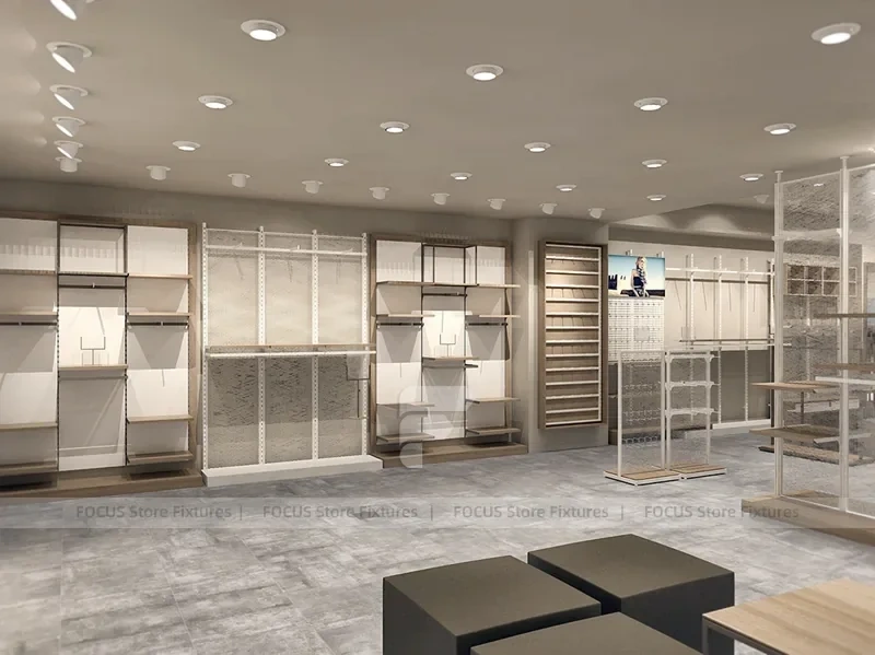 White Minimal Apparel Wall and Island Fixture Layout