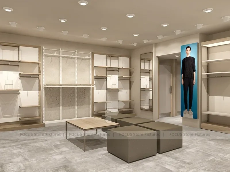 White Minimal Apparel Wall and Island Fixture Layout