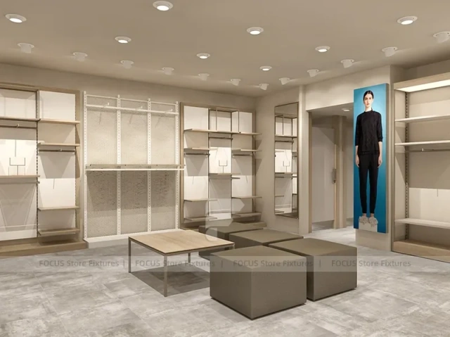 White Minimal Apparel Wall and Island Fixture Layout
