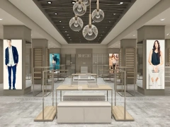 White Minimal Apparel Wall and Island Fixture Layout